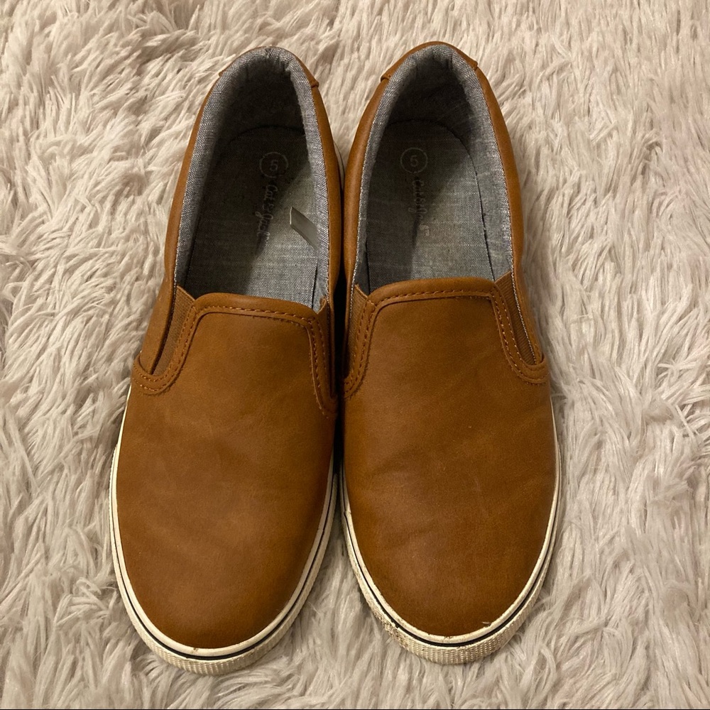 BROWN LEATHER SLIP ONS